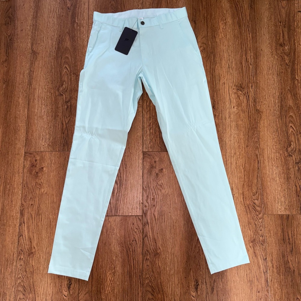 Fabletics‎ Mens High Side Chino Modern Slim Fit Pants Light Blue 31x34 Stretch